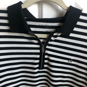 Calvin Klein black and white striped polo